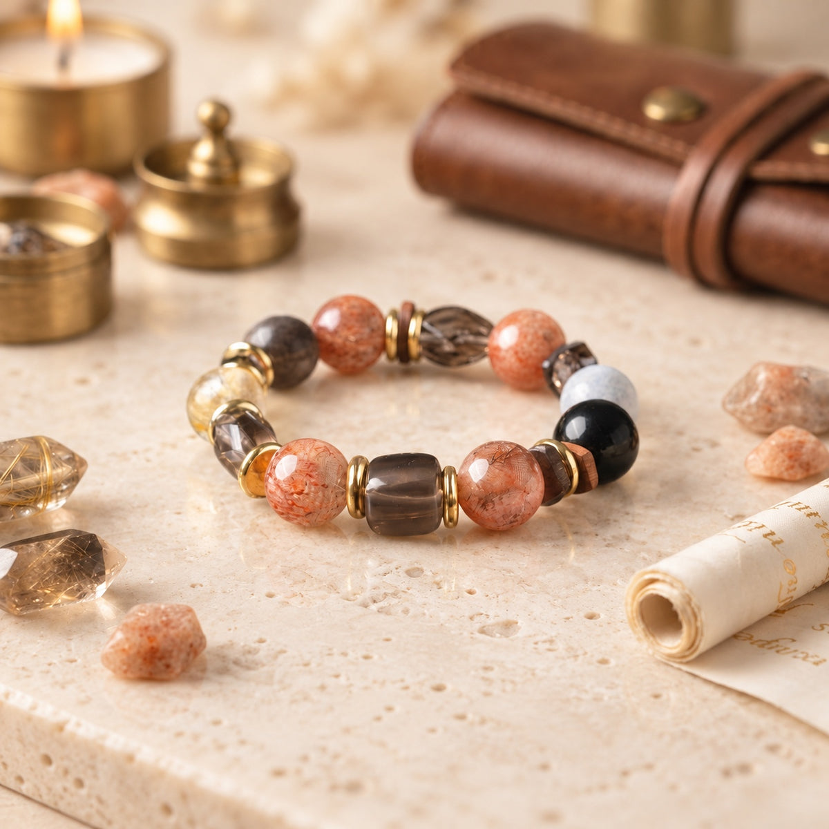 Cord-Cutting Cleansing Embers in the Dark Multicolor Black Gold Super Seven Grey Moonstone Handmade Bracelet·Earth｜Nourishment