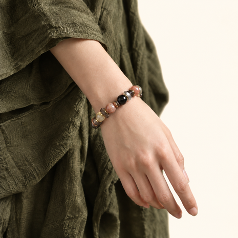 Cord-Cutting Cleansing Embers in the Dark Multicolor Black Gold Super Seven Grey Moonstone Handmade Bracelet·Earth｜Nourishment