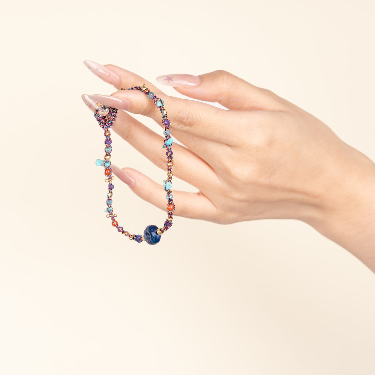 Authentic Expression Quiet Tides Multicolor Turquoise Lapis Lazuli Handmade Adjustable Bracelet·Water｜Intuition — on-hand image 2