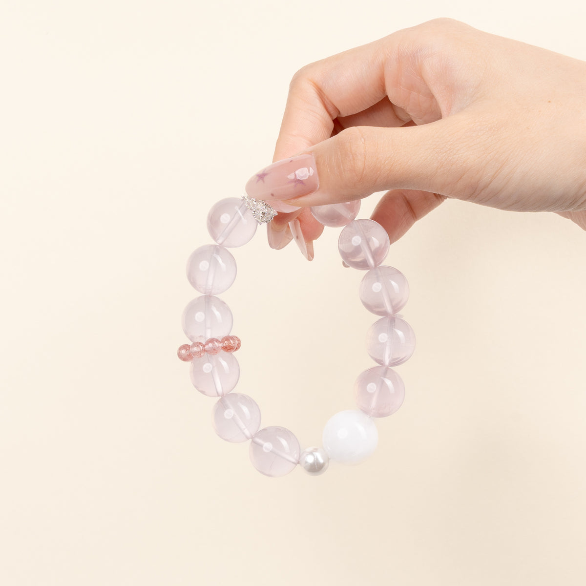 Love Self-Love Blush of Dawn Rose Quartz Snowflake Phantom Quartz Handmade Bracelet·Fire｜Passion — on-hand image 2
