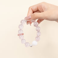 Love Self-Love Blush of Dawn Rose Quartz Snowflake Phantom Quartz Handmade Bracelet·Fire｜Passion — on-hand image 2