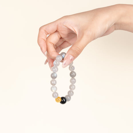 Intuition Transformation Ever Bright Moon Moonstone Tiger's Eye Handmade Bracelet·Metal｜Clarity — on-hand image 1