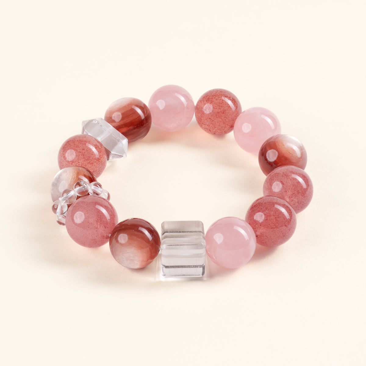 Love Self-Love Blush Romance Two-Tone Rose Quartz Strawberry Quartz Handmade Bracelet·Fire｜Passion — main