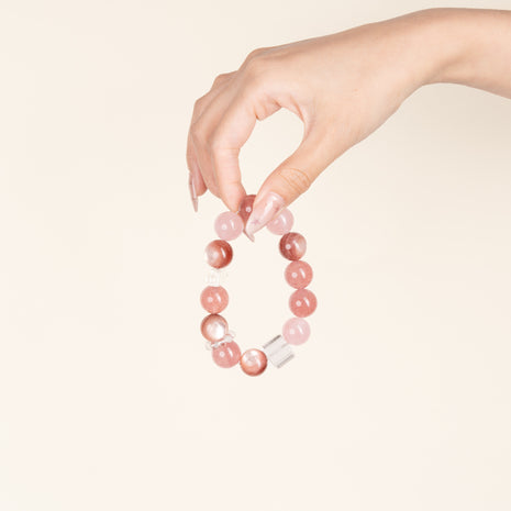 Love Self-Love Blush Romance Two-Tone Rose Quartz Strawberry Quartz Handmade Bracelet·Fire｜Passion — on-hand image 1