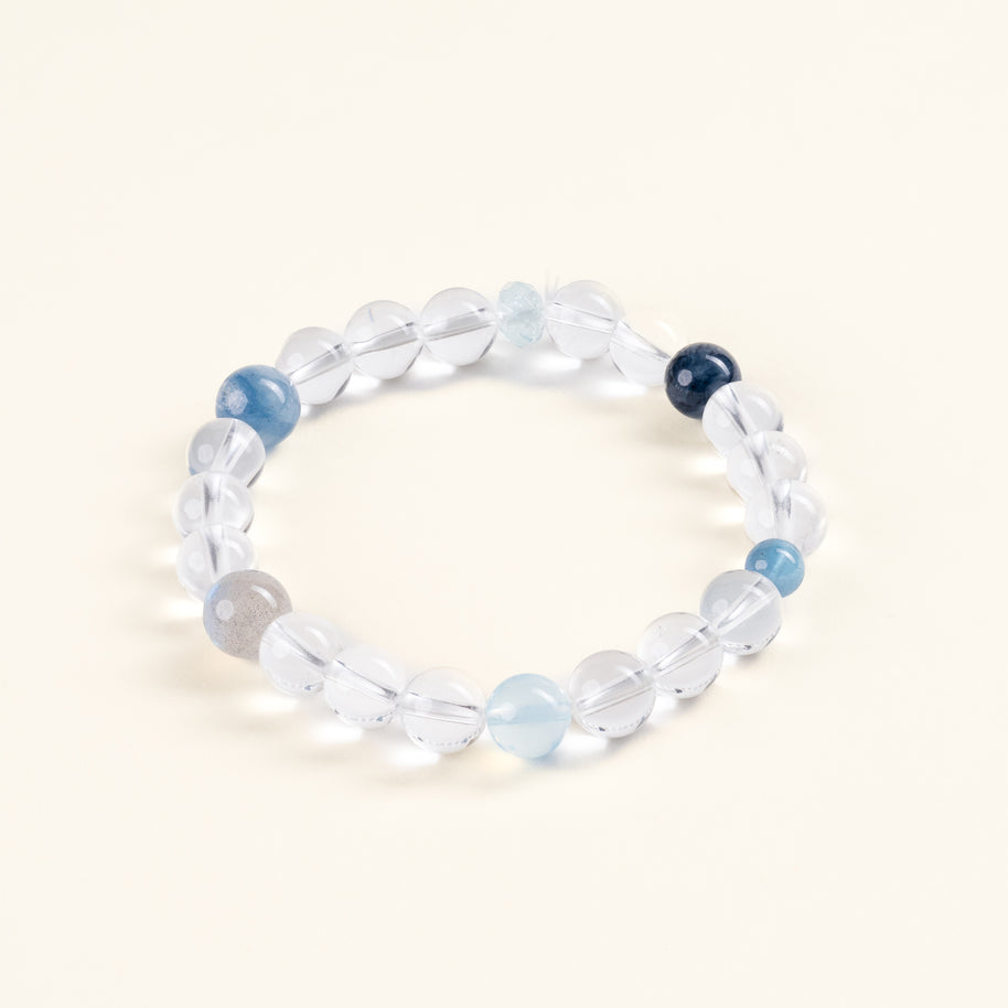 Source Connection Intuition Frosted Clarity Clear Quartz Aquamarine Handmade Bracelet·Metal｜Clarity — main
