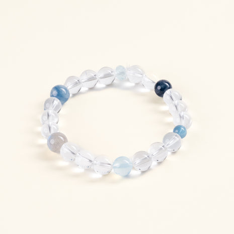 Source Connection Intuition Frosted Clarity Clear Quartz Aquamarine Handmade Bracelet·Metal｜Clarity — main