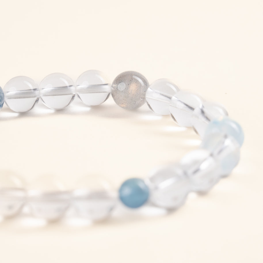Source Connection Intuition Frosted Clarity Clear Quartz Aquamarine Handmade Bracelet·Metal｜Clarity — detail image 1