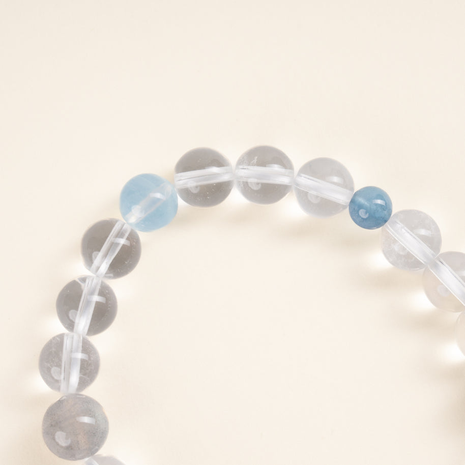 Source Connection Intuition Frosted Clarity Clear Quartz Aquamarine Handmade Bracelet·Metal｜Clarity — detail image 2