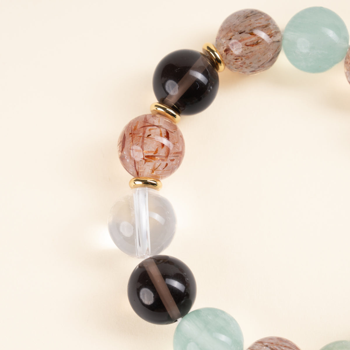 Wisdom Calm A Moment of Budding Green Fluorite Smoky Quartz Handmade Bracelet·Wood｜Growth — detail image 1