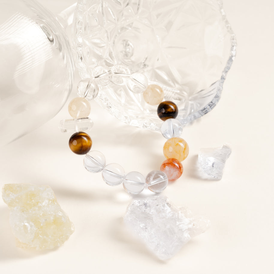 Abundance Security Harvest Gate Golden Accent Stone Clear Quartz Handmade Bracelet·Earth｜Grounding — atmosphere image 1