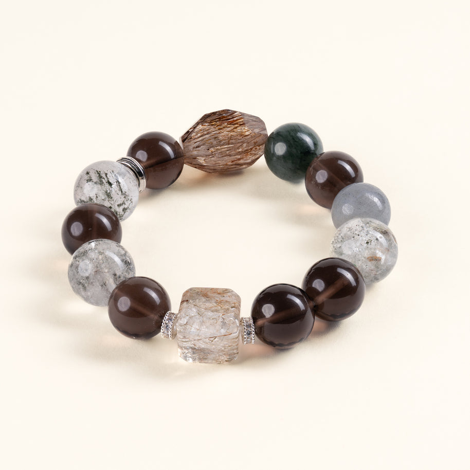 Transformation Cleansing Moonlight Drift Phantom Quartz Smoky Quartz Handmade Bracelet·Metal｜Clarity — main