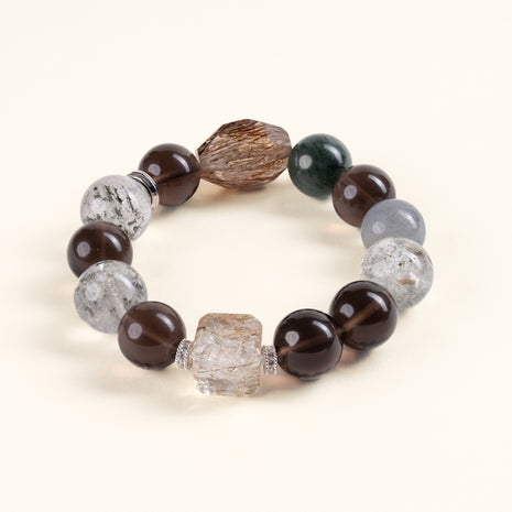 Transformation Cleansing Moonlight Drift Phantom Quartz Smoky Quartz Handmade Bracelet·Metal｜Clarity — main