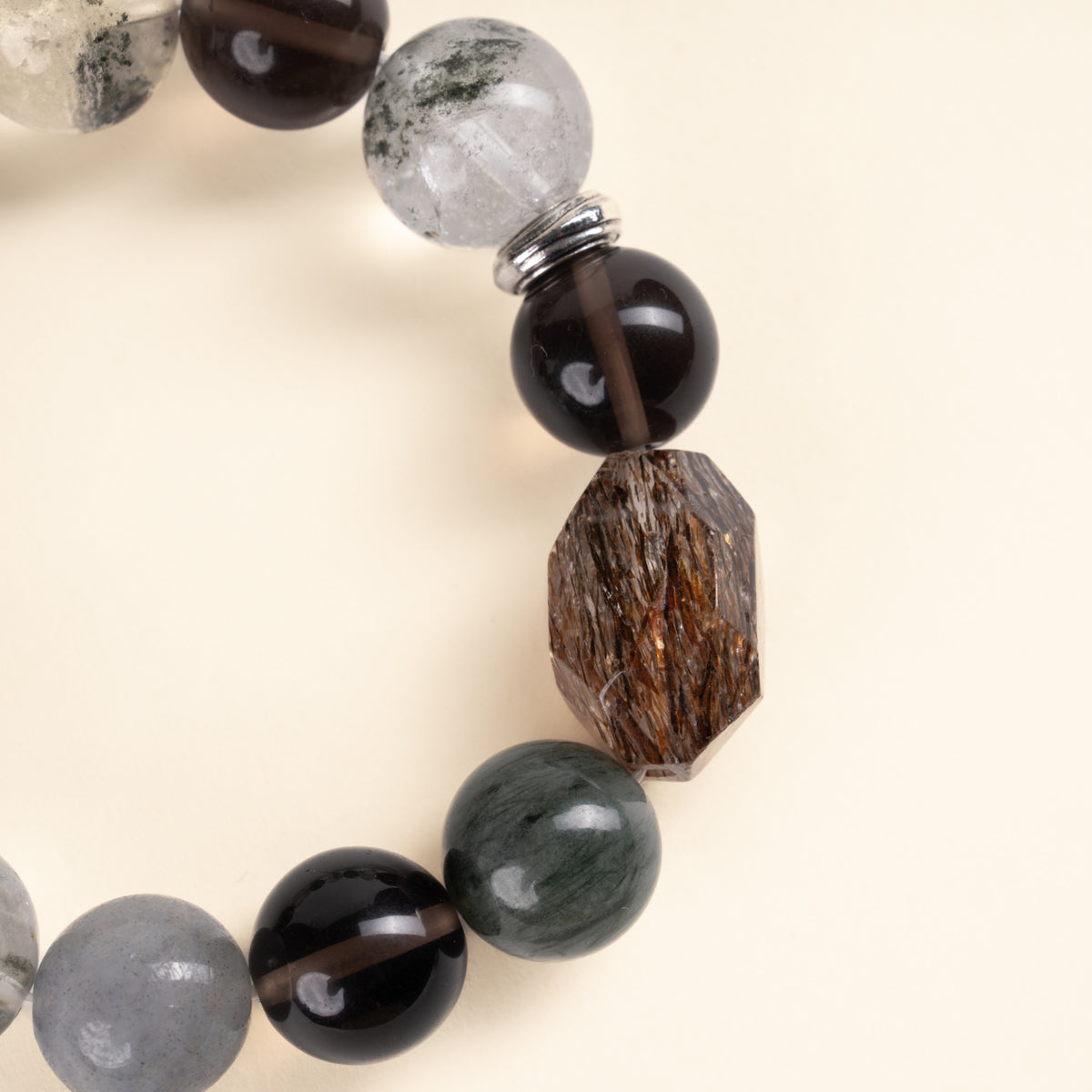 Transformation Cleansing Moonlight Drift Phantom Quartz Smoky Quartz Handmade Bracelet·Metal｜Clarity — detail image 1