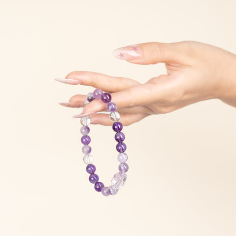 Source Connection Intuition Clear as First Light Clear Quartz Amethyst Handmade Bracelet·Metal｜Clarity — on-hand image 1