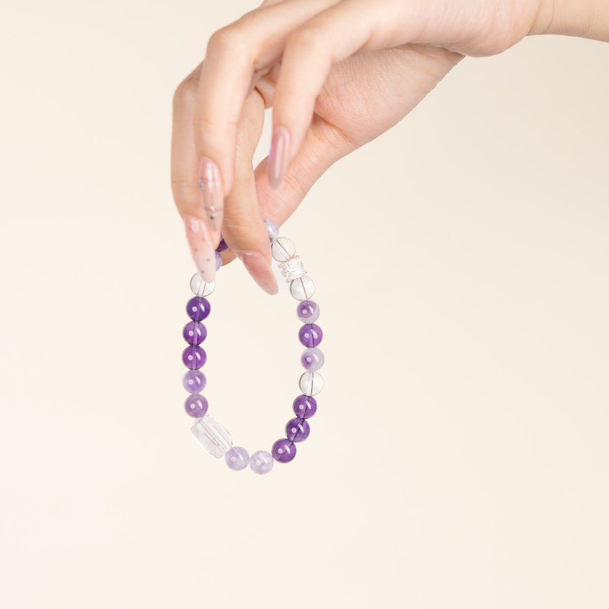 Source Connection Intuition Clear as First Light Clear Quartz Amethyst Handmade Bracelet·Metal｜Clarity — on-hand image 2