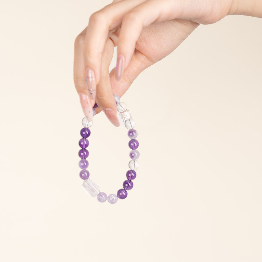 Source Connection Intuition Clear as First Light Clear Quartz Amethyst Handmade Bracelet·Metal｜Clarity — on-hand image 2