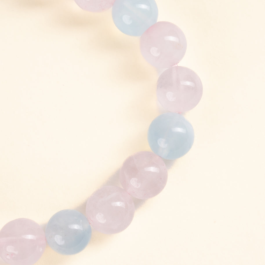 Calm Authentic Expression Gentle Undercurrent Rose Quartz Aquamarine Handmade Bracelet·Water｜Intuition — detail image 2
