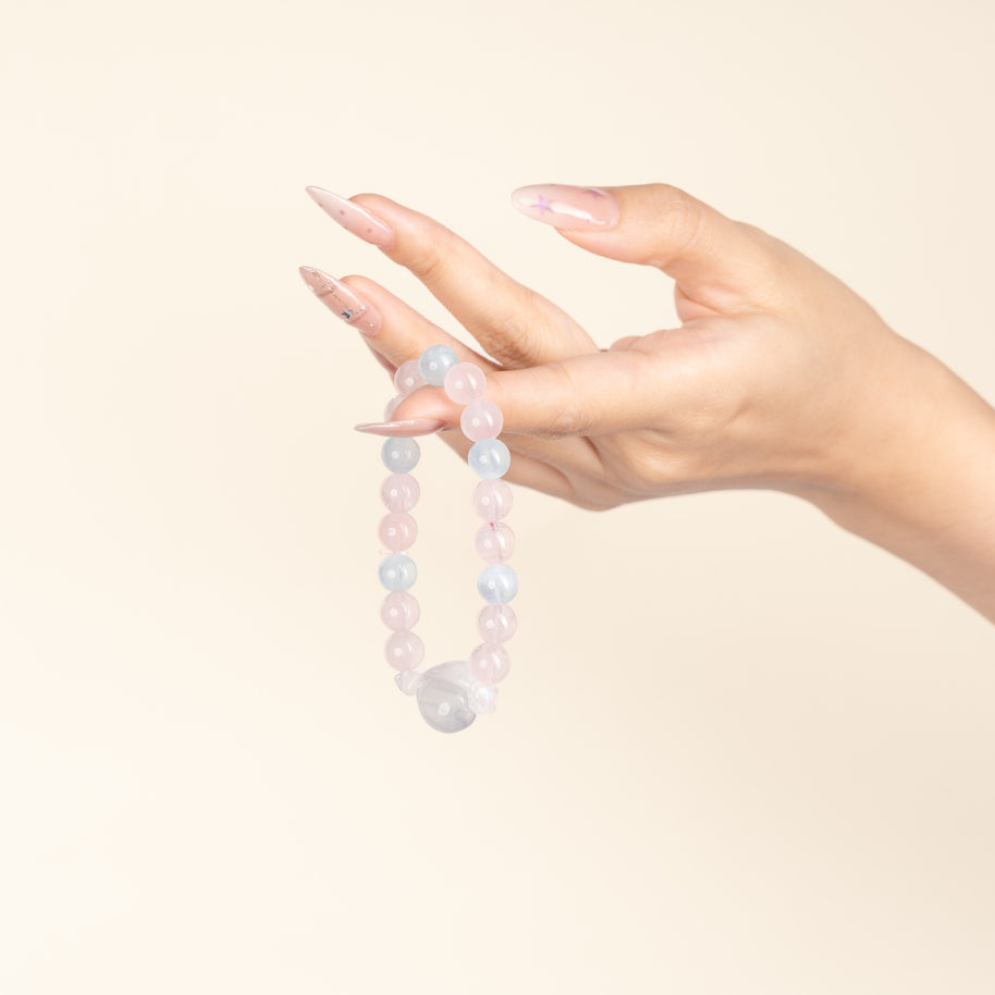 Calm Authentic Expression Gentle Undercurrent Rose Quartz Aquamarine Handmade Bracelet·Water｜Intuition — on-hand image 1