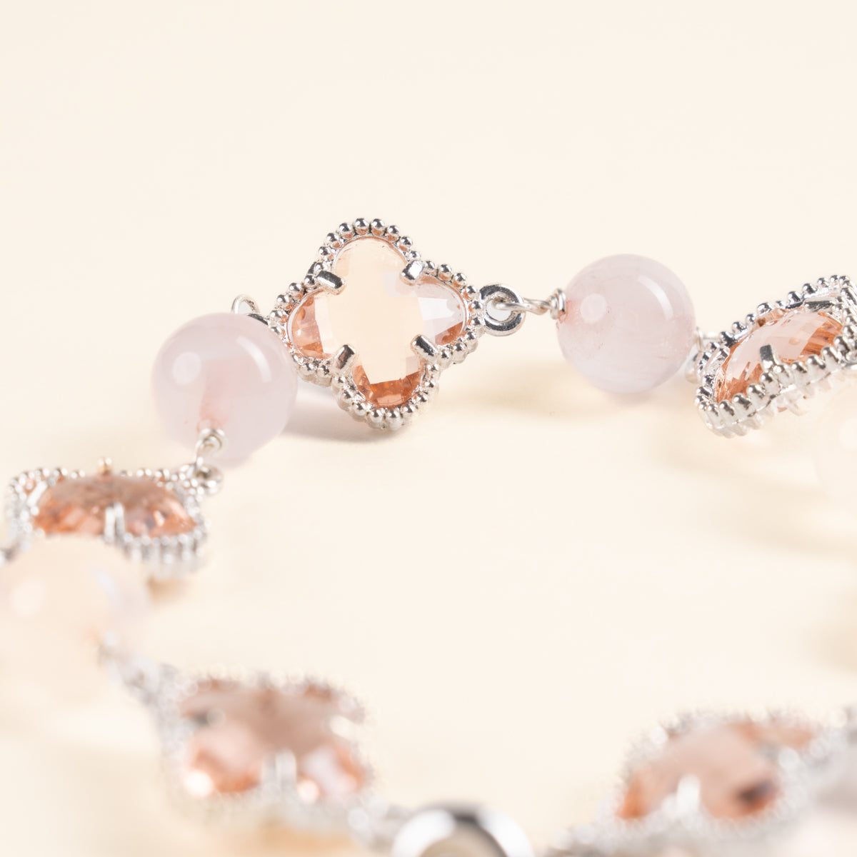 Love Self-Love Blush of Feeling Rose Quartz Handmade Clover Charm Bracelet·Fire｜Passion — detail image 1