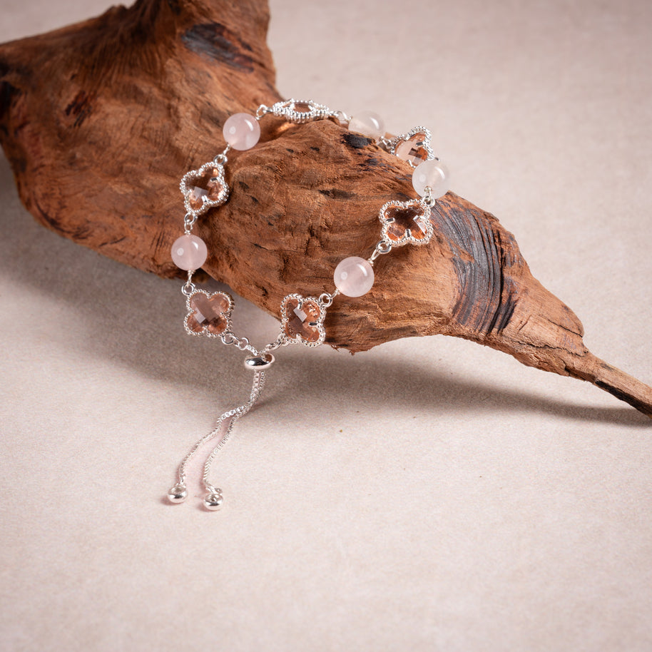 Love Self-Love Blush of Feeling Rose Quartz Handmade Clover Charm Bracelet·Fire｜Passion — atmosphere image 2