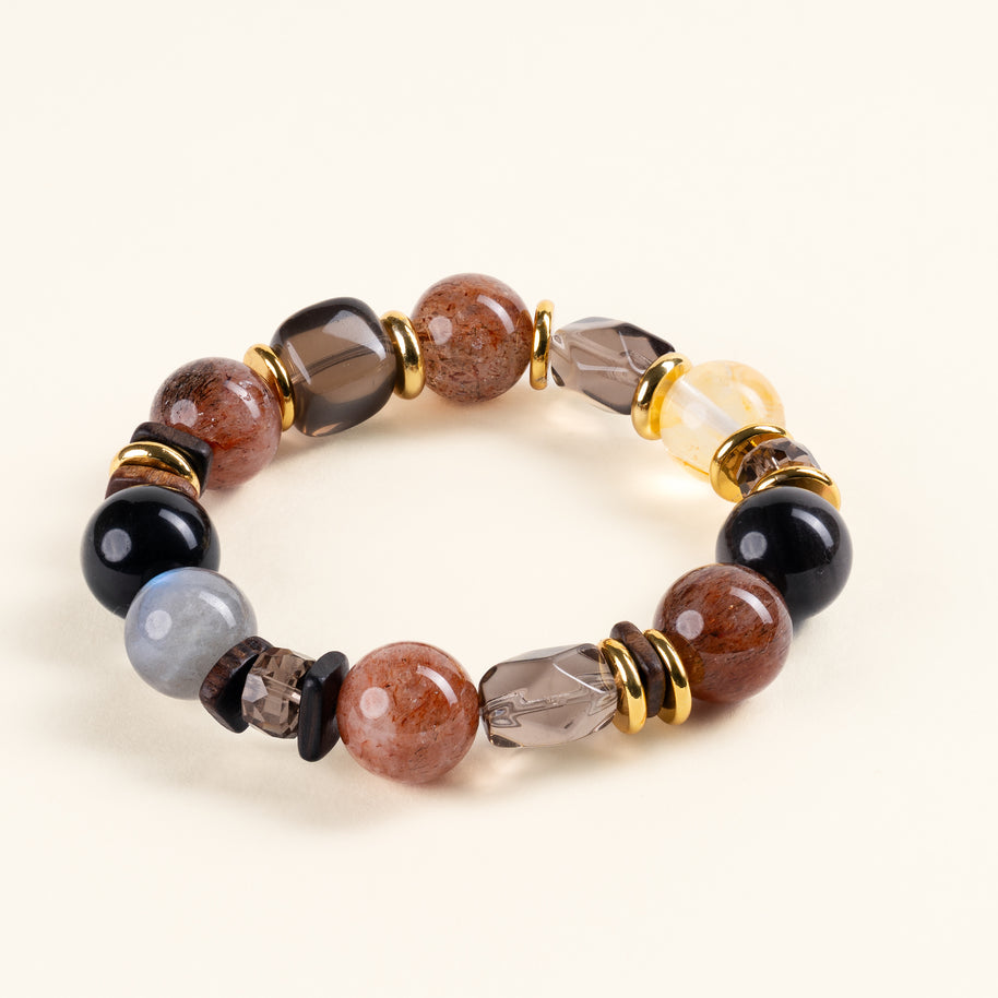 Intuition Transformation Moonwashed Grey Moonstone Silver Obsidian Handmade Bracelet·Metal｜Clarity — main