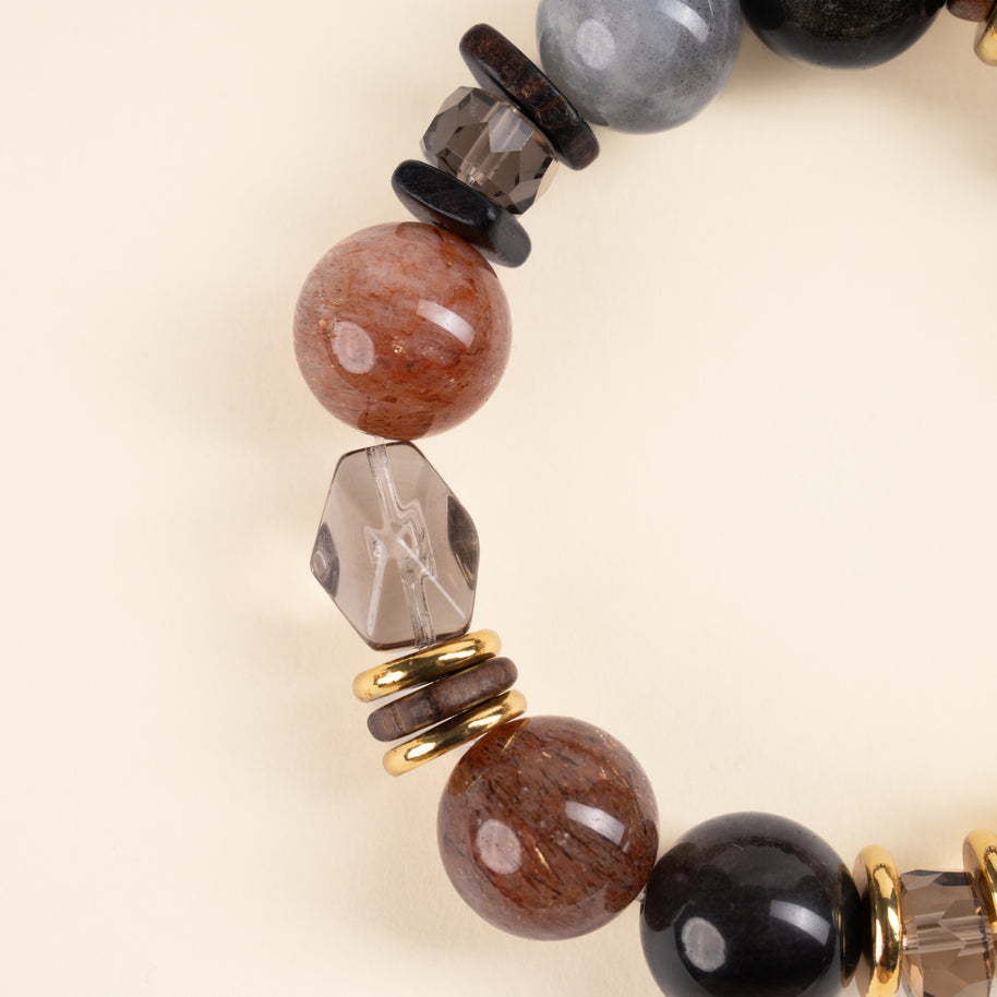 Intuition Transformation Moonwashed Grey Moonstone Silver Obsidian Handmade Bracelet·Metal｜Clarity — detail image 1