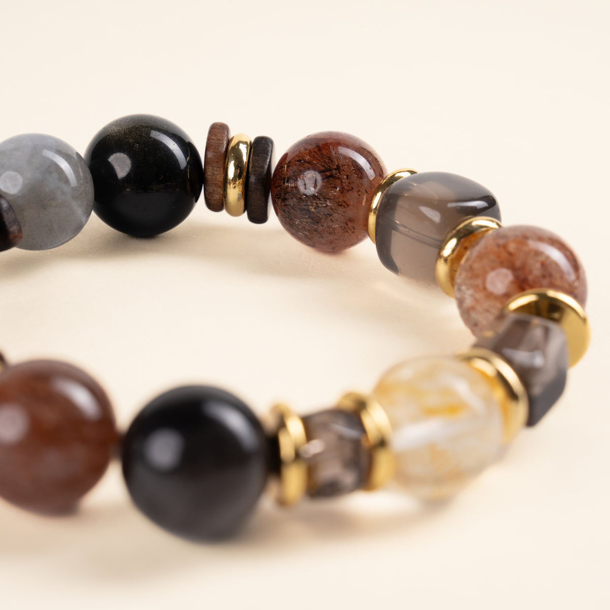 Intuition Transformation Moonwashed Grey Moonstone Silver Obsidian Handmade Bracelet·Metal｜Clarity — detail image 2
