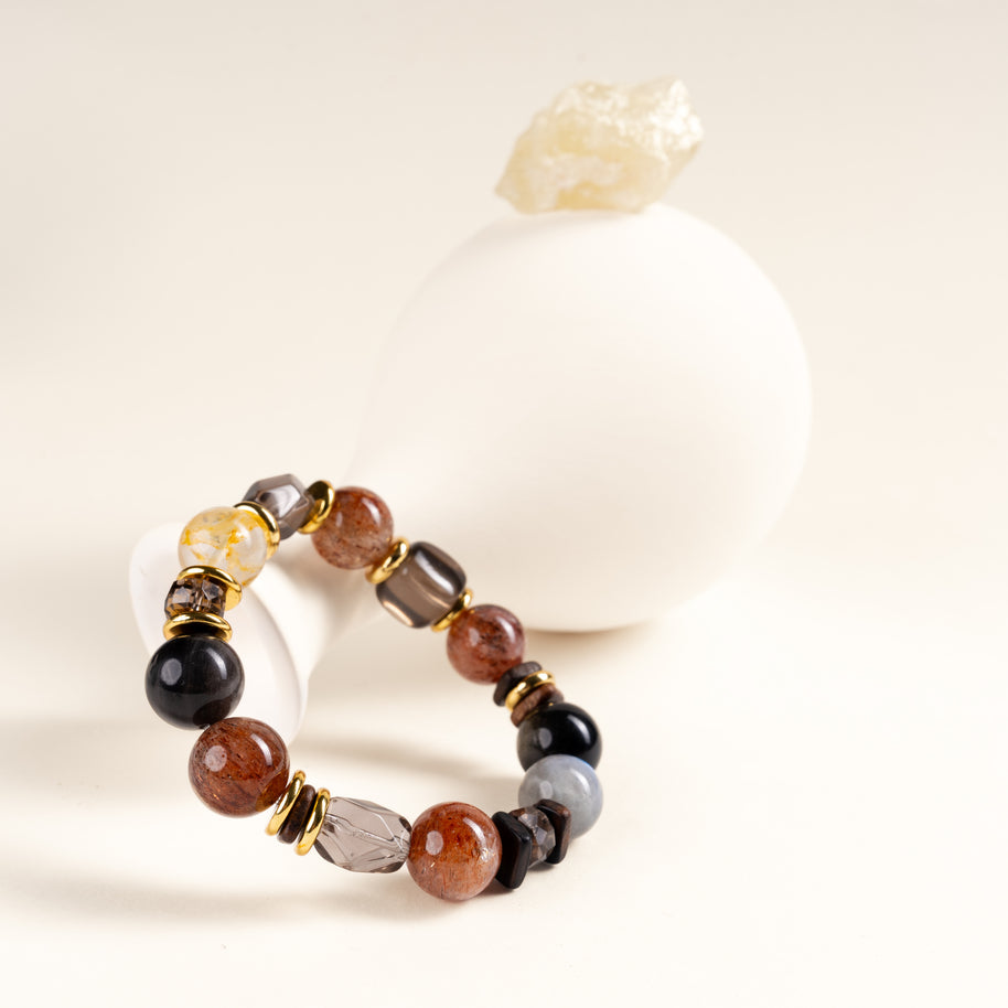 Intuition Transformation Moonwashed Grey Moonstone Silver Obsidian Handmade Bracelet·Metal｜Clarity — atmosphere image 1