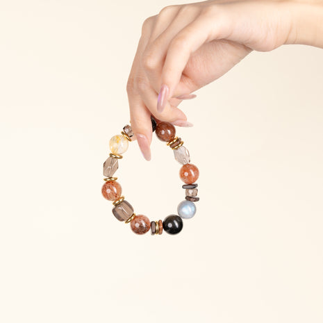 Intuition Transformation Moonwashed Grey Moonstone Silver Obsidian Handmade Bracelet·Metal｜Clarity — on-hand image 1