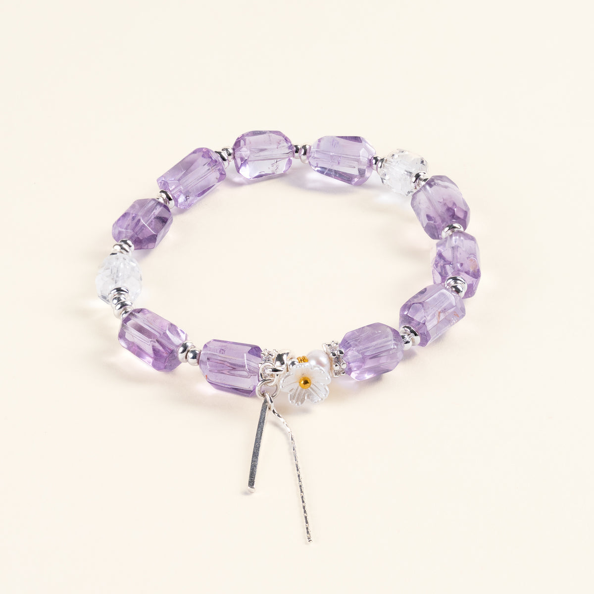 Lilac Whisper — Calm Intuition Two-Tone Amethyst Clear Quartz Handmade Bracelet · Fire｜Passion — main