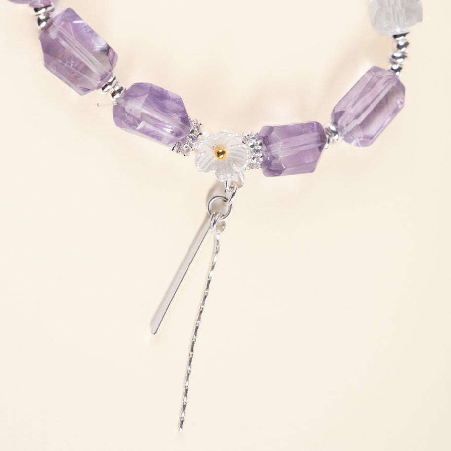 Lilac Whisper — Calm Intuition Two-Tone Amethyst Clear Quartz Handmade Bracelet · Fire｜Passion — detail image 1