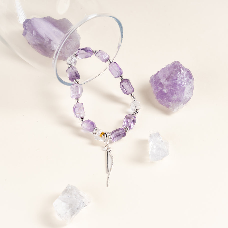 Lilac Whisper — Calm Intuition Two-Tone Amethyst Clear Quartz Handmade Bracelet · Fire｜Passion — atmosphere image 1