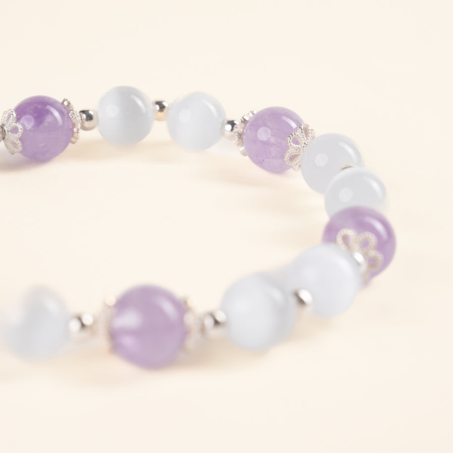 Confidence Luck Steady Stride Cat's Eye Stone Amethyst Handmade Bracelet·Earth｜Grounding — detail image 2