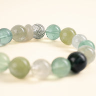 Abundance Calm Glimmer Through Leaves Green Quartz Green Fluorite Handmade Bracelet·Wood｜Growth — detail image 1