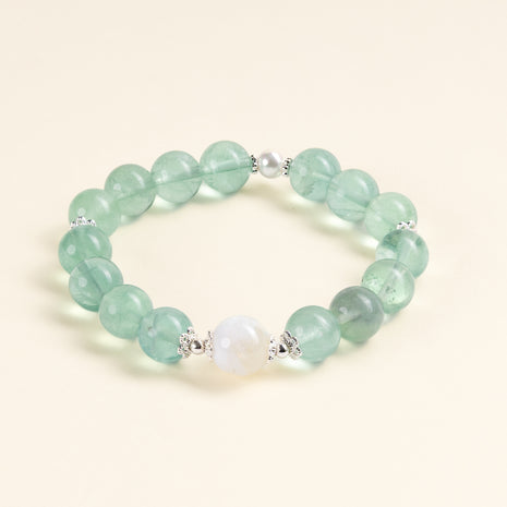 Cleansing Intuition Clear Light Dream White Phantom Quartz Green Fluorite Handmade Bracelet·Metal｜Clarity — main