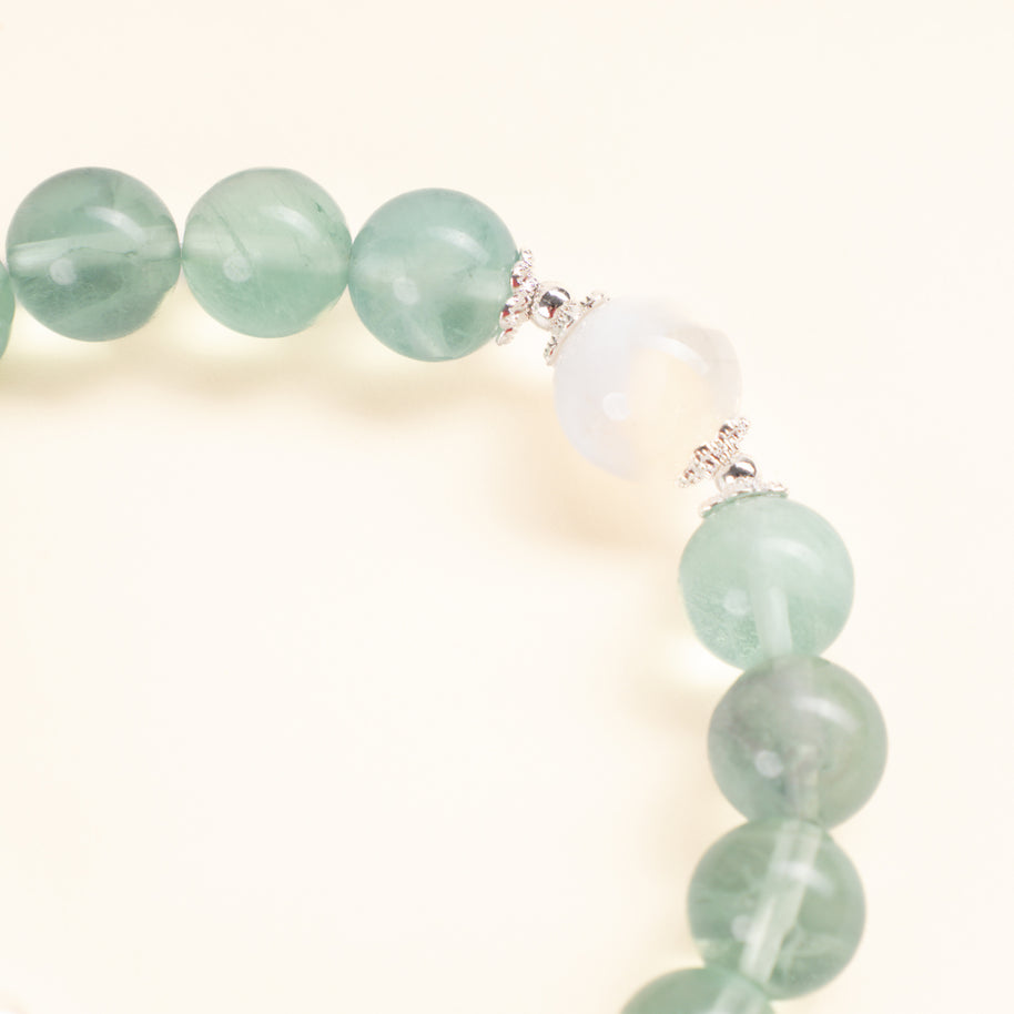 Cleansing Intuition Clear Light Dream White Phantom Quartz Green Fluorite Handmade Bracelet·Metal｜Clarity — detail image 2