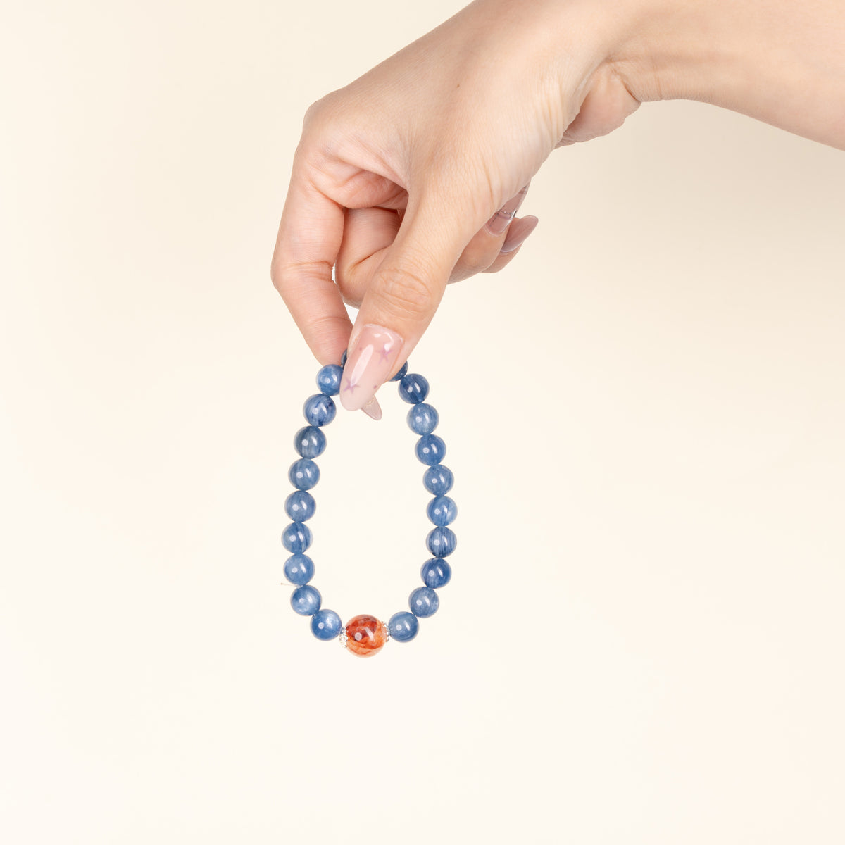 Authentic Expression Clarity Still Waters Run Deep Kyanite Red Accent Stone Handmade Bracelet·Water｜Intuition — on-hand image 2