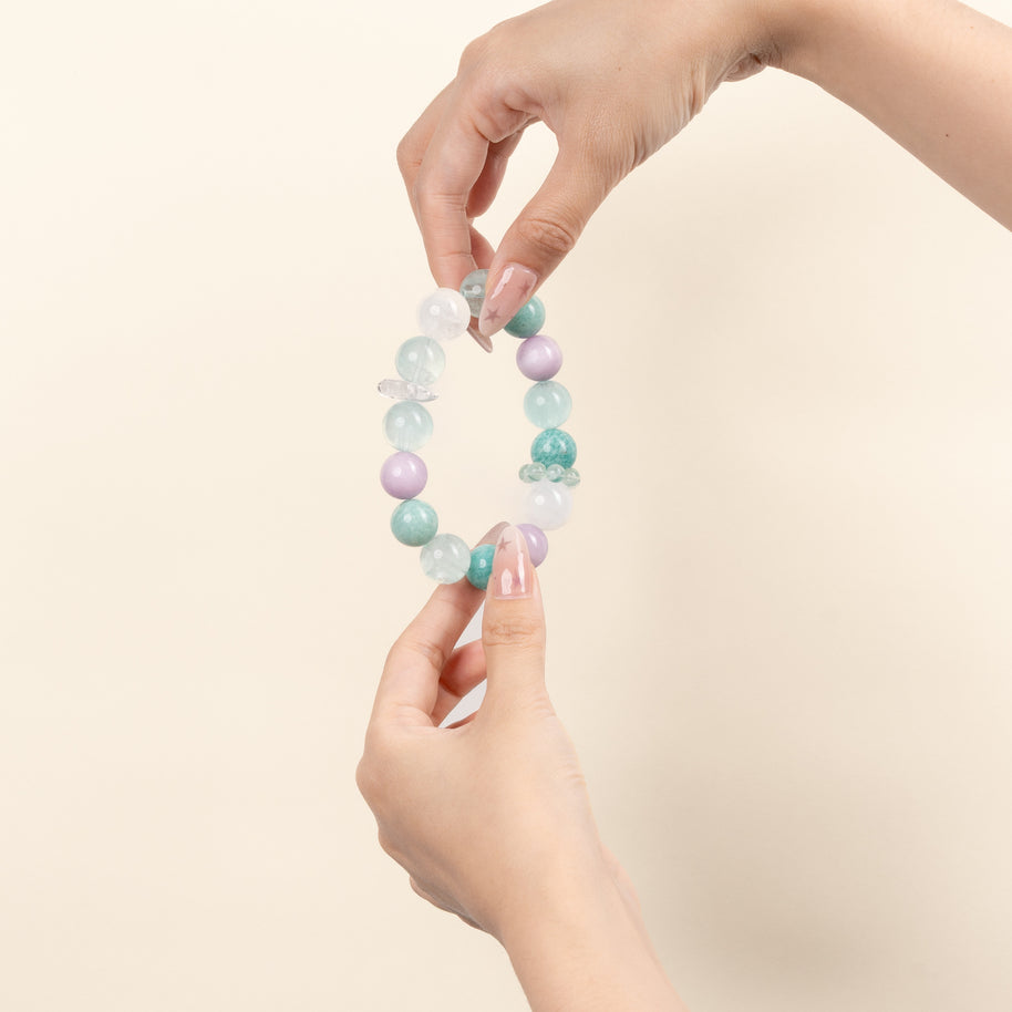 Wisdom Calm Green Branch Dream Green Fluorite Kunzite Handmade Bracelet·Wood｜Growth — supplementary hand-held view