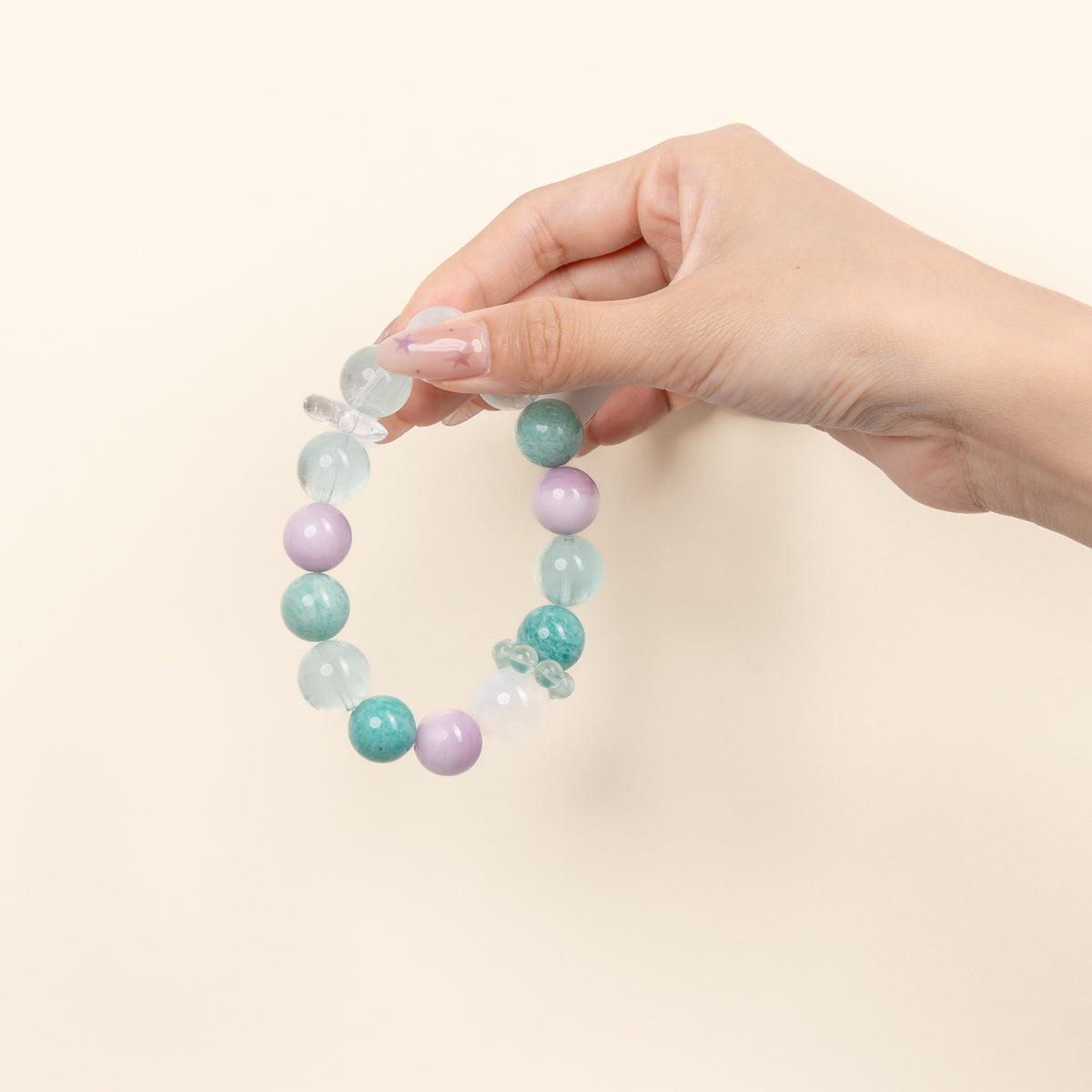 Wisdom Calm Green Branch Dream Green Fluorite Kunzite Handmade Bracelet·Wood｜Growth — wearing view 1