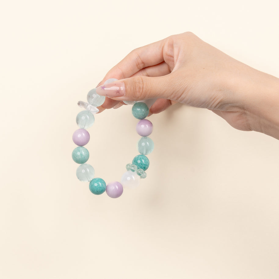 Wisdom Calm Green Branch Dream Green Fluorite Kunzite Handmade Bracelet·Wood｜Growth — wearing view 1