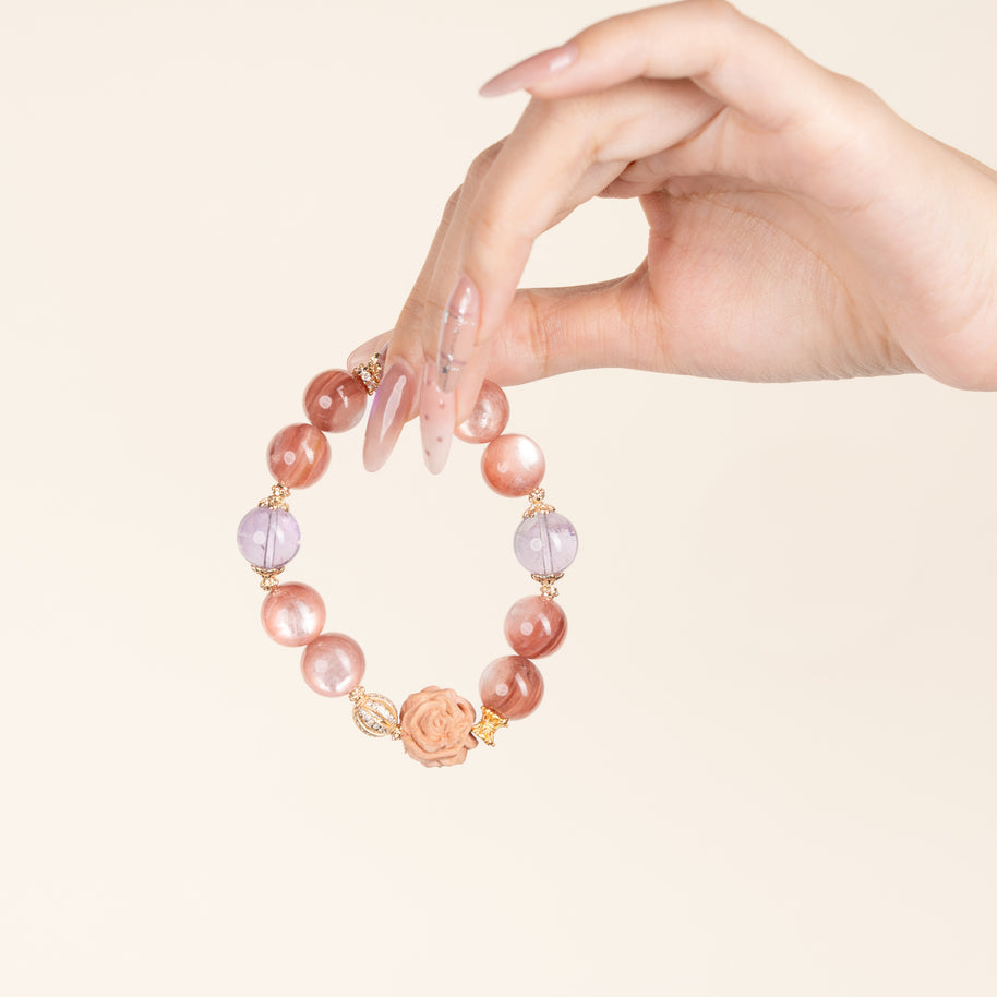 Calm Intuition Sunlit Whisper Amethyst Lepidolite Handmade Bracelet·Fire｜Passion — on-hand image 1
