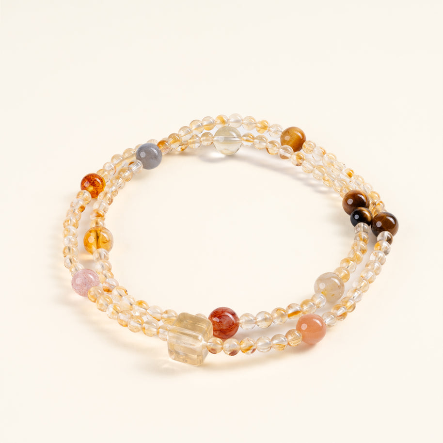 Confidence Career Fertile Gold Golden Tiger's Eye Gold Rutilated Quartz Handmade 3-Loop Bracelet·Earth｜Grounding — main