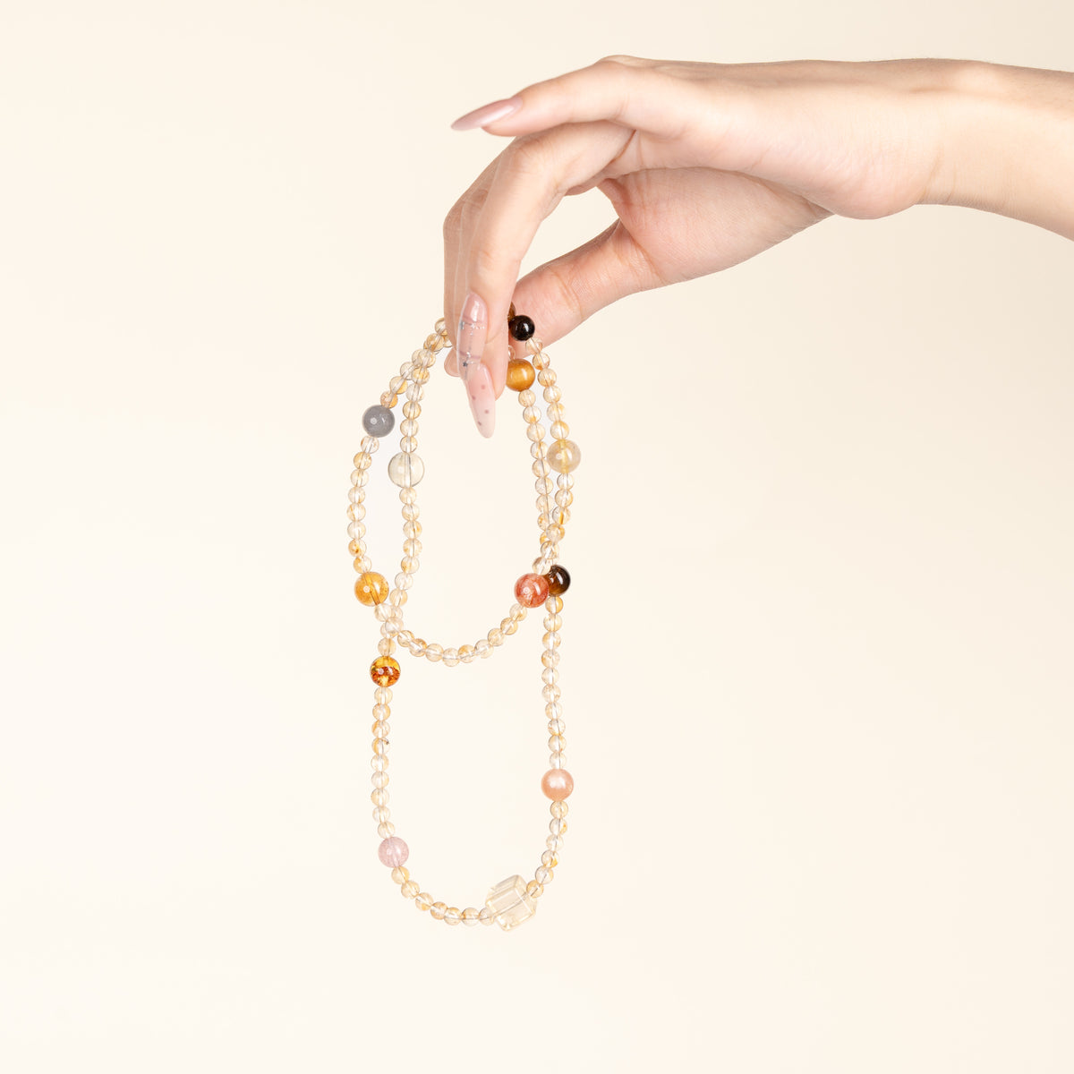Confidence Career Fertile Gold Golden Tiger's Eye Gold Rutilated Quartz Handmade 3-Loop Bracelet·Earth｜Grounding — on-hand image 2
