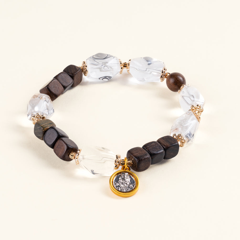 Source Connection Intuition Pale Reflection Clear Quartz Agarwood Handmade Bracelet·Metal｜Clarity — main