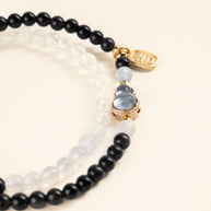 Protection Grounding Deep Blue Awake Obsidian Aquamarine Handmade 2-Wrap Bracelet·Water｜Intuition — detail image 1
