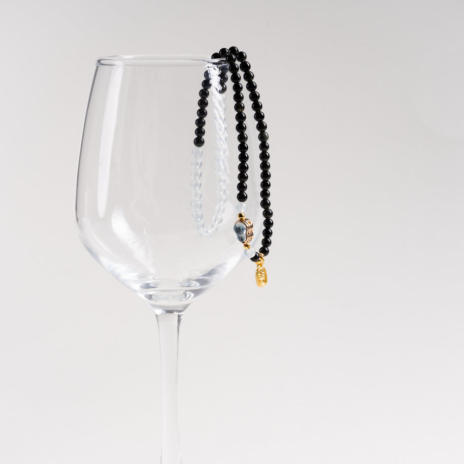 Protection Grounding Deep Blue Awake Obsidian Aquamarine Handmade 2-Wrap Bracelet·Water｜Intuition — atmosphere image 1