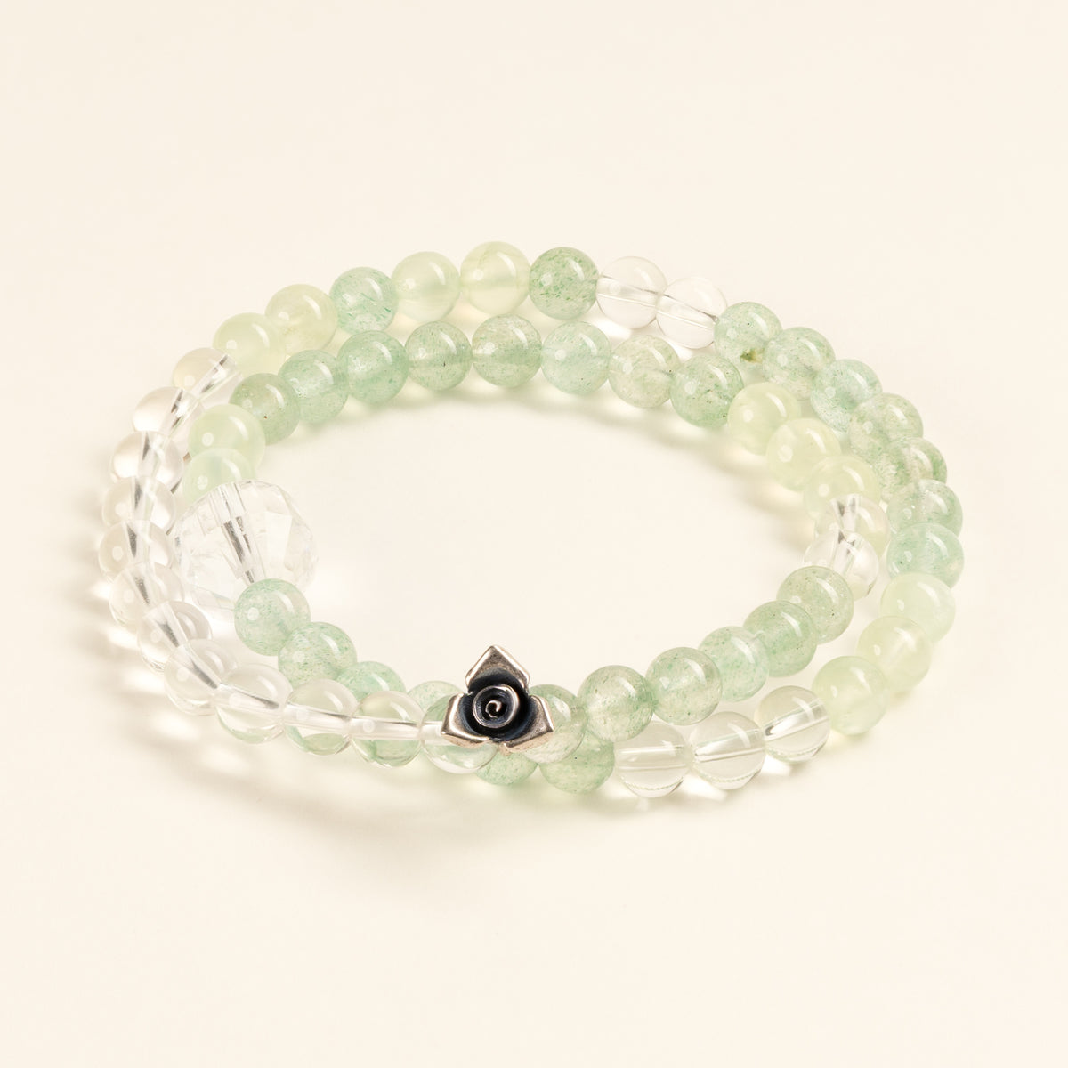 Self-Love Abundance Turning Toward Warmth Green Strawberry Quartz Clear Quartz Handmade 2-Wrap Bracelet·Fire｜Passion — main
