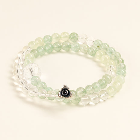 Self-Love Abundance Turning Toward Warmth Green Strawberry Quartz Clear Quartz Handmade 2-Wrap Bracelet·Fire｜Passion — main