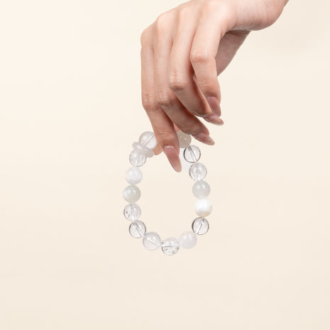 Source Connection Intuition Moonlight Whisper Clear Quartz White Fluorite Handmade Bracelet·Metal｜Clarity — on-hand image 1
