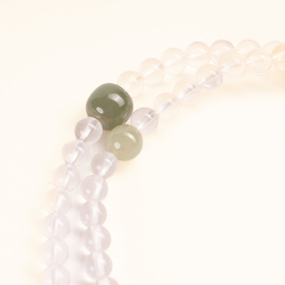 Source Connection Intuition First Moonlight Clear Quartz Beeswax Amber Handmade 3-Loop Bracelet·Metal｜Clarity — detail image 1